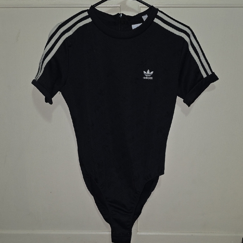 Adidas Black Bodysuit with White Stripes